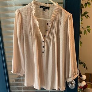Light Cream Pintuck Ruffle Henley Blouse